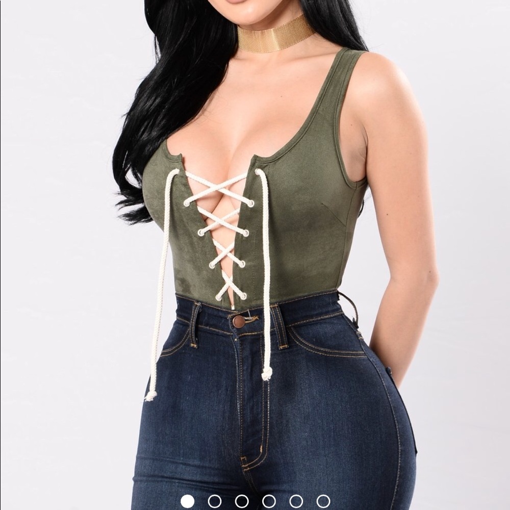 Fashion Nova Olive Green Lace-Up Tank Top